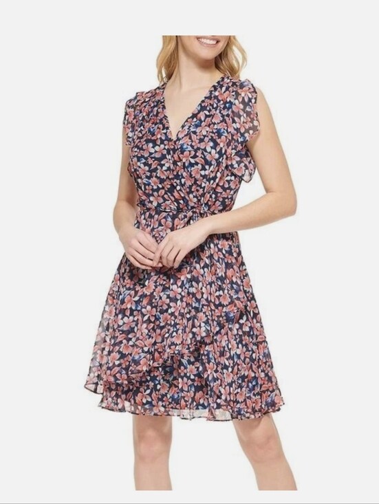 Tommy Hilfiger Dresses & Skirts - NWT Tommy Hilfiger Floral Ruffle Wrap Dress Navy Pink Size 16 MSRP $129